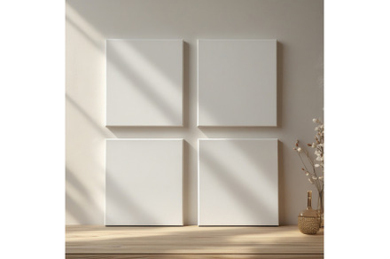 Four blank canvases on the wall with, an Architecture Photo by Canatic