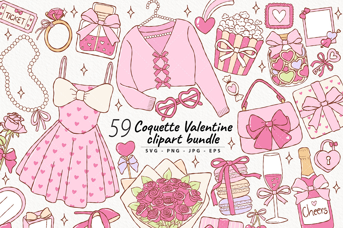Coquette Valentine Clipart Bundle, a Seasonal Illustration by TitaLivingArt (Photo 1 of 9)