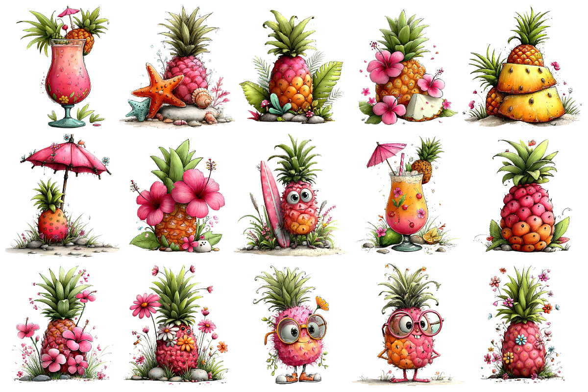 Summer Pineapple Clipart, an Illustration by Craft Nest (Photo 6 of 12)