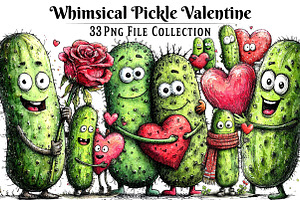 Whimsical Pickle Valentine's Clipart, an Illustration by Dream Creation