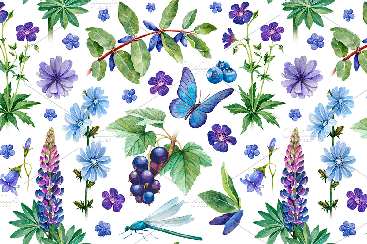 Blue and purple summer nature, a Texture Illustration by Sundra (Photo 4 of 9)