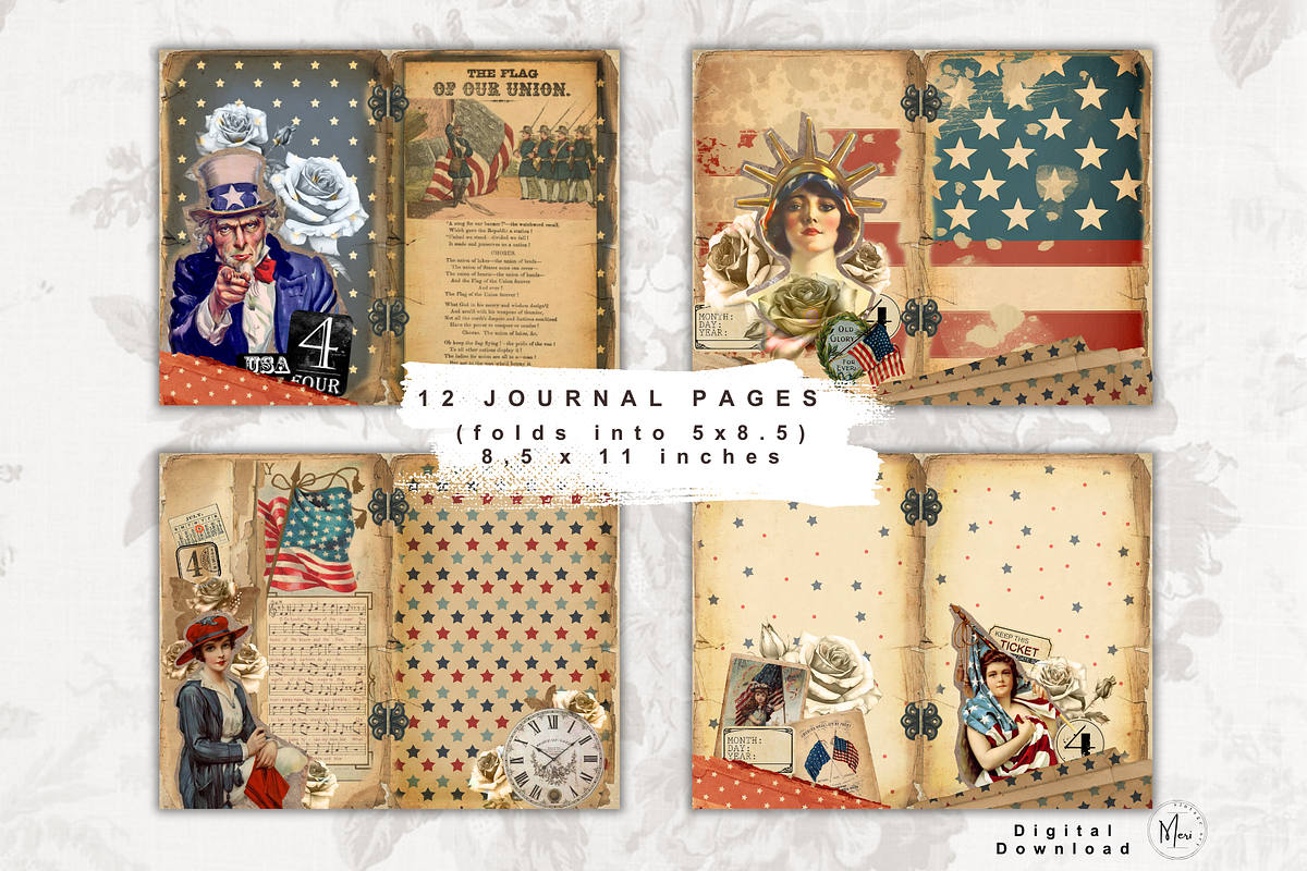 independence day junk journal, a Decorative Illustration by meribela (Photo 2 of 8)