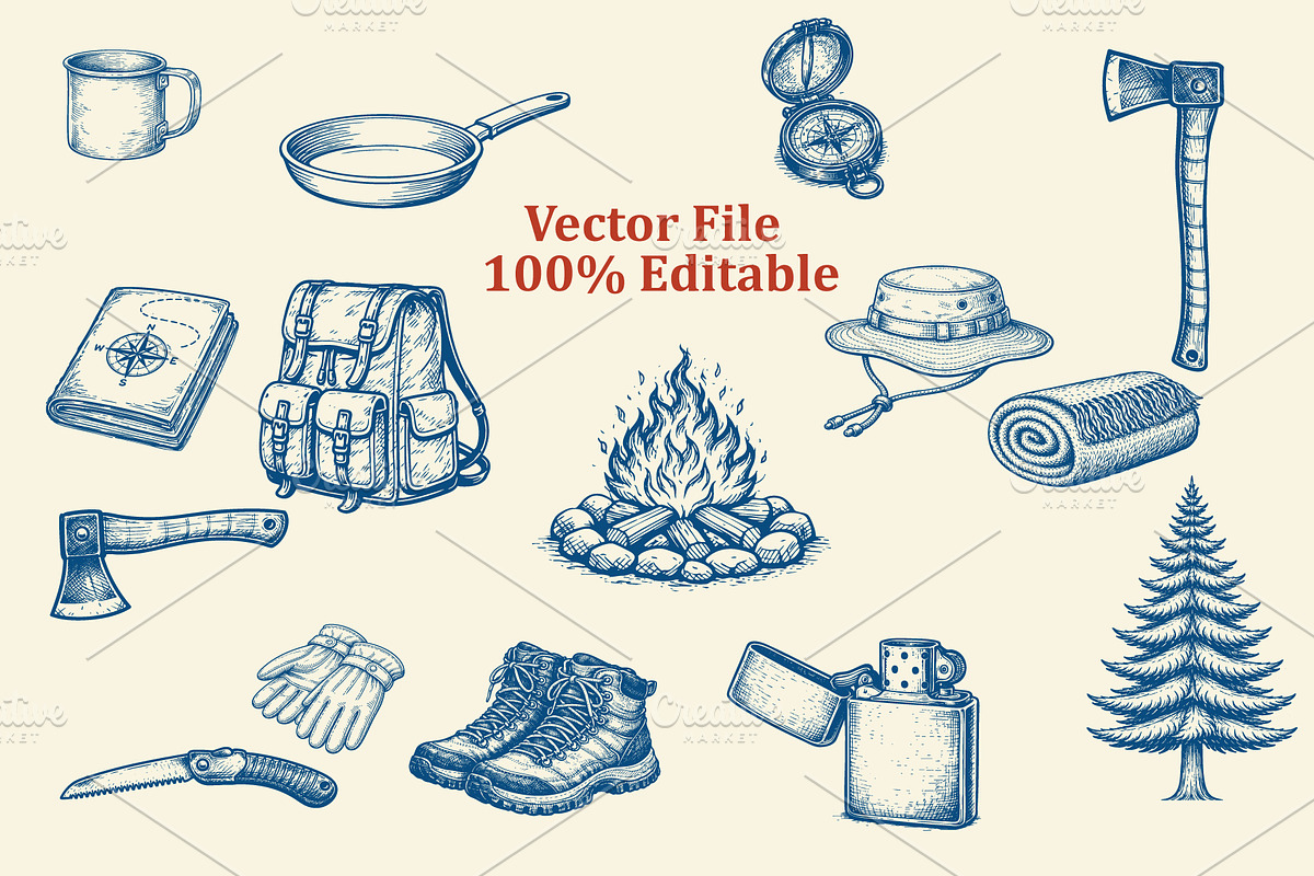 Hand Drawn Bushcraft Elements, an Object Graphic by e-artdesign (Photo 3 of 3)