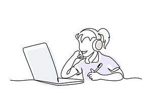 Happy girl using laptop for, a Person Illustration by Valenty