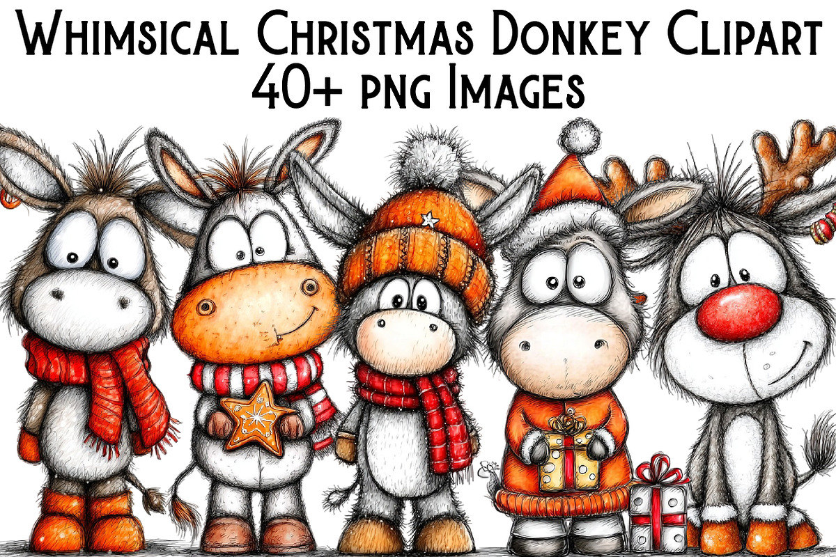 Whimsical Christmas Donkey Clipart, an Illustration by Pixels.Craft (Photo 1 of 6)