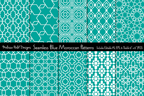 Seamless Blue Moroccan Patterns preview 6