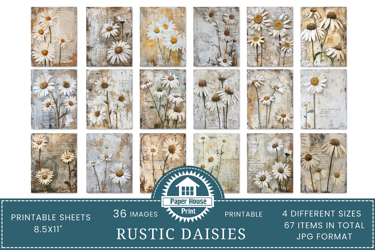 Rustic and Vintage Daisies Printable, an Illustration by NiiiNArt