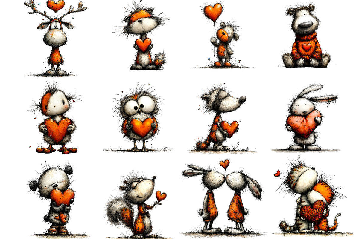 Valentines Whimsical Animals Clipart, an Illustration by Designking (Photo 2 of 5)