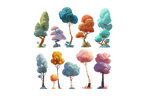 Trees cartoon vector set. Wooden, an Object Illustration by Onyx