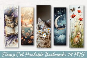 Sleepy Cat Bookmarks, an Illustration by Watercolor design