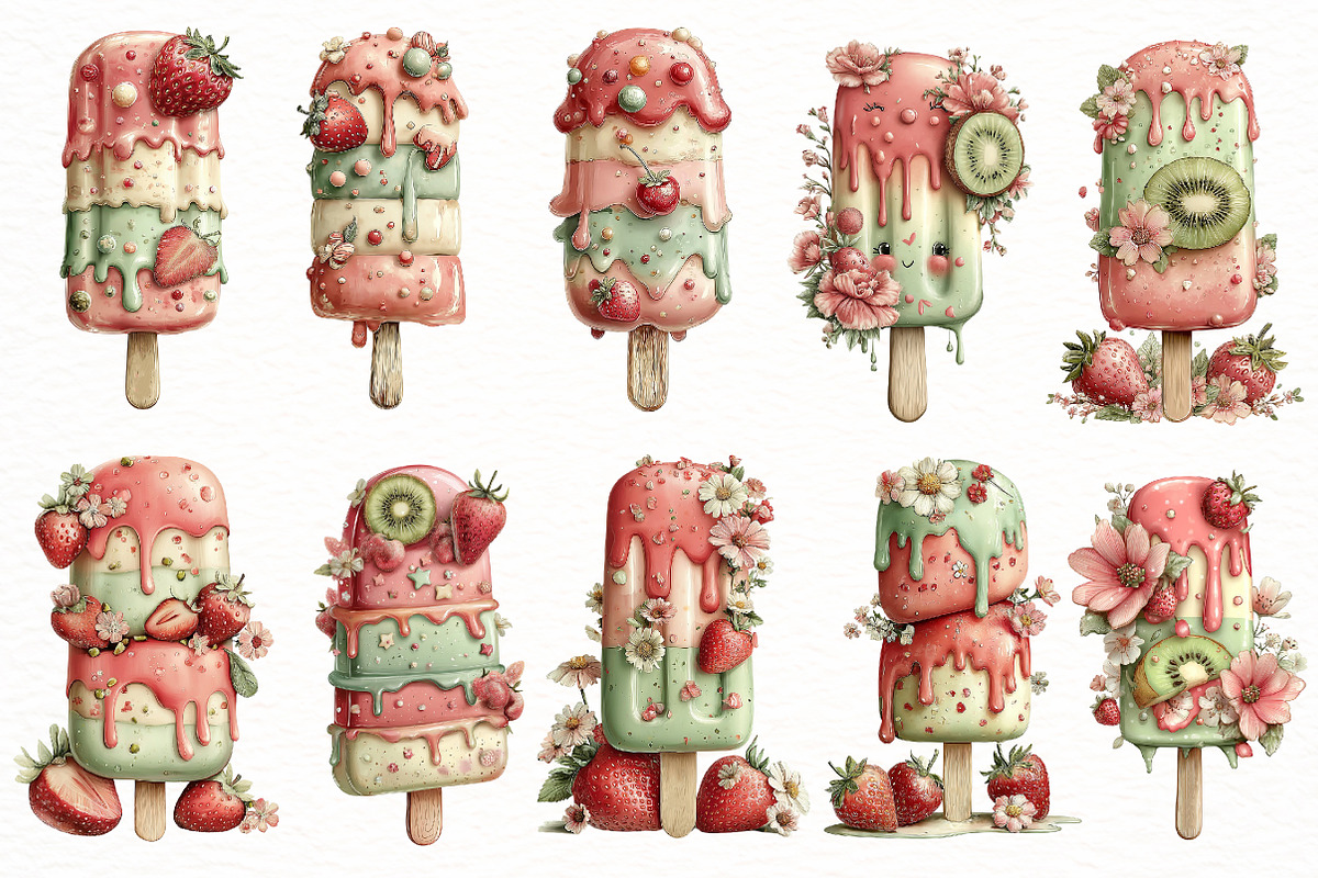 Whimsical summer ice cream clipart, an Illustration by Designworld (Photo 2 of 5)