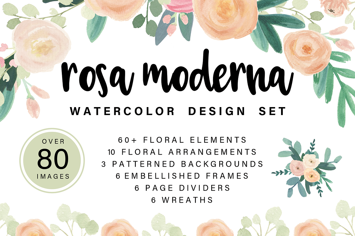 Rosa Moderna: Watercolor Floral Set, an Illustration by Aesthetic Printables (Photo 1 of 7)