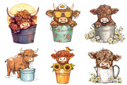 Cute Highland Cow in a Bucket Clipar, an Illustration by CreationArt (Thumbnail 6 of 7)
