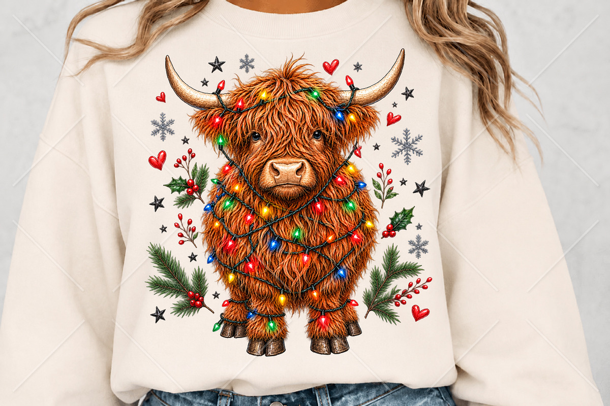 Funny Christmas Highland Cow PNG, a Seasonal Illustration by Canvas Craft (Photo 5 of 6)