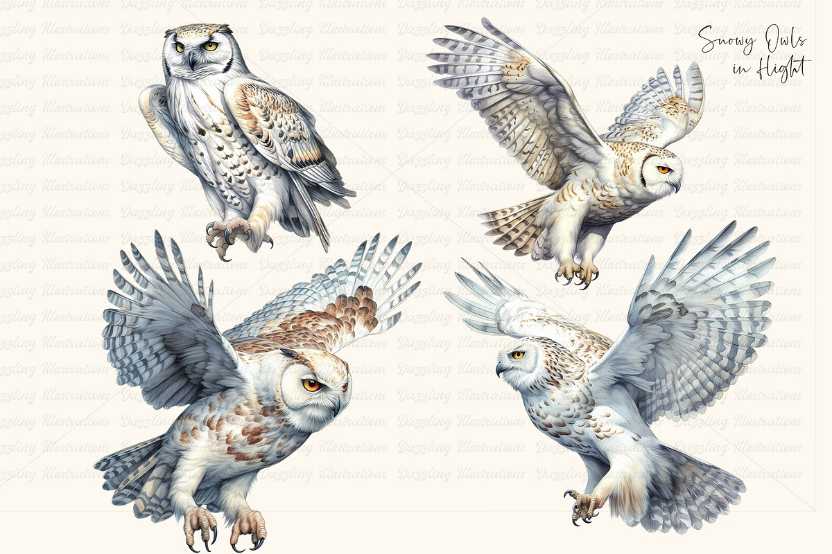 Watercolor Snowy Owls and Landscapes, an Animal Illustration by Dazzling Art Boutique (Photo 4 of 11)