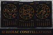 SET / 2018 CALENDAR / golden ZODIACS, a Texture Illustration by Nadin_Lebedeva (Thumbnail 2 of 11)