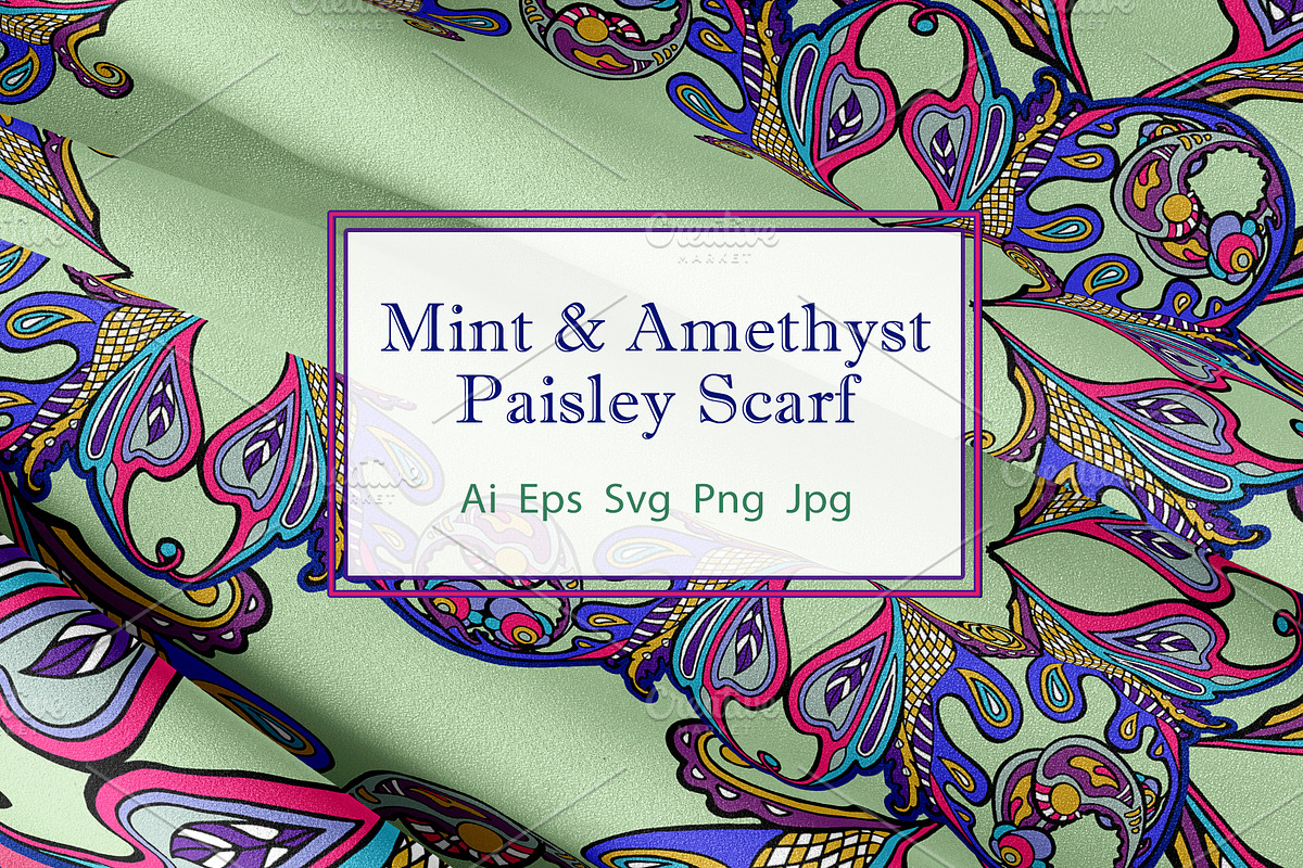 Mint & Amethyst Paisley Scarf, an Object Graphic by ilustrinna (Photo 1 of 7)