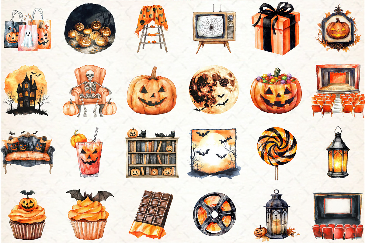 Halloween Movie Night Clipart Bundle, an Illustration by Libby Wishes (Photo 2 of 7)