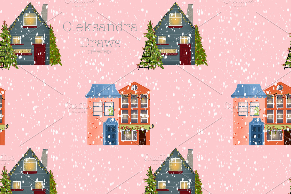 Hand drawn Christmas Houses Patterns, a Decorative Illustration by Oleksandra Illustrates (Photo 4 of 9)