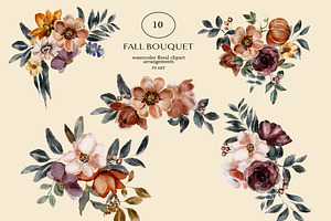 Watercolor Fall Flowers Clipart Set