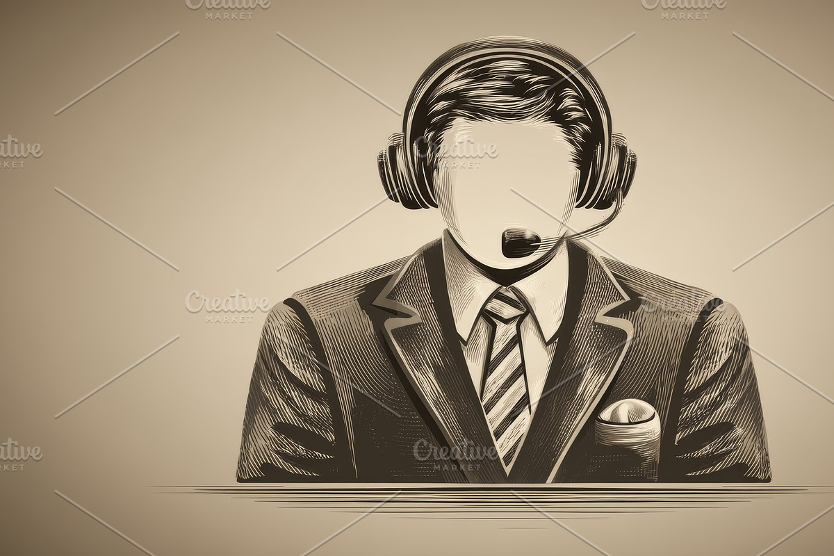 Telemarketing professional illustration with headset in suit for call center an, an Illustration by AS photostudio