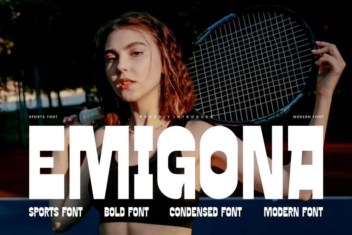 Emigona - Sports Bold Font, a Sans Serif Font by QR Design Studio (Photo 1 of 7)