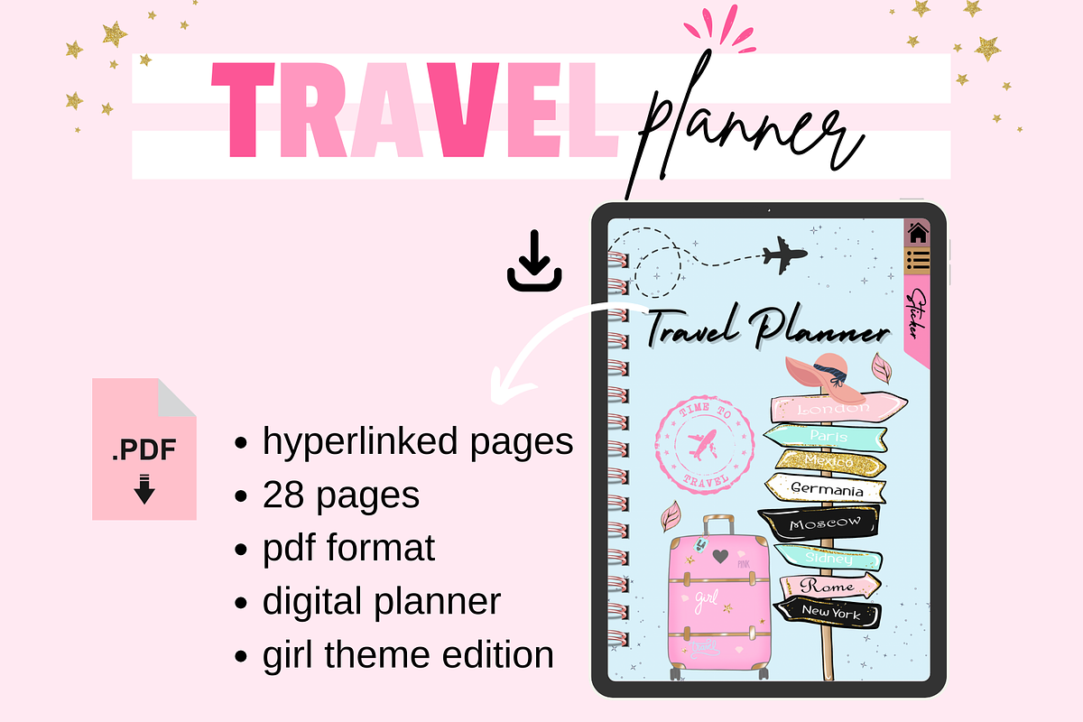 Chic Digital Travel Planner for Girl, a Templates & Theme by bellaROSEworkshop (Photo 9 of 10)
