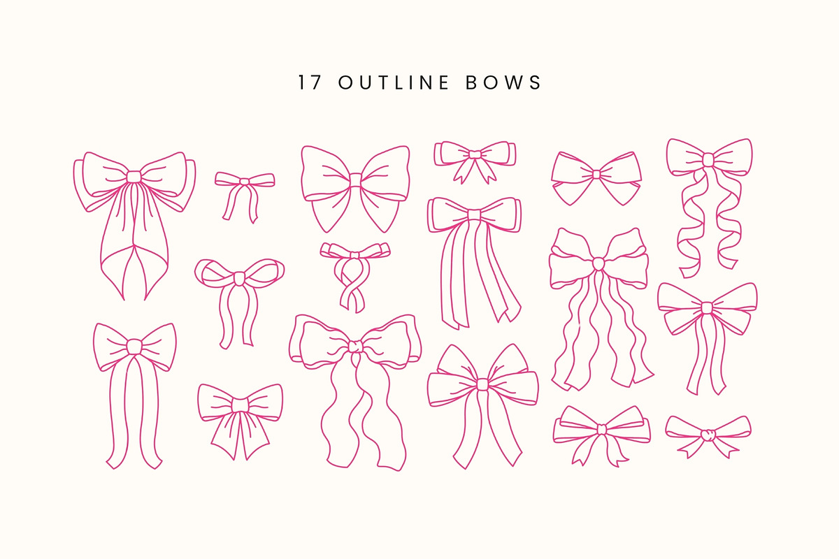 Pink Bows Set | 100% Hand Drawn, a Decorative Illustration by Kristina Chistiakova (Photo 3 of 4)