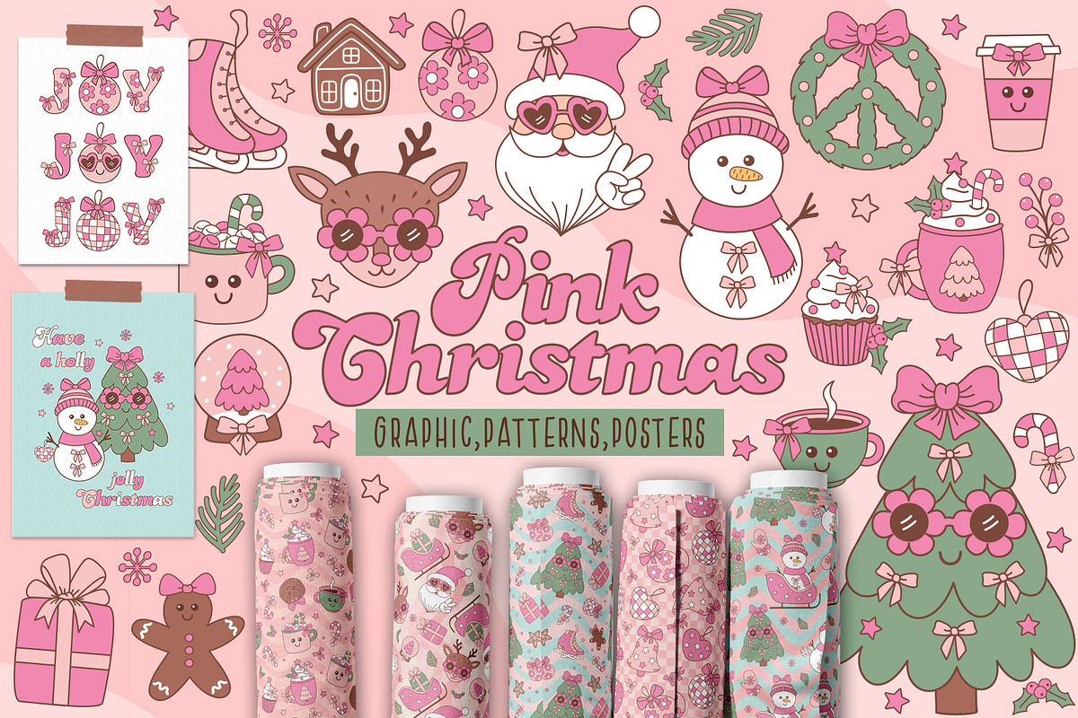 Pink Christmas Vector Collection, a Seasonal Illustration by NataKa (Photo 1 of 11)