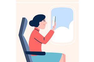 Passenger travel by plane. Girl, a Transportation Illustration by LadadikArt