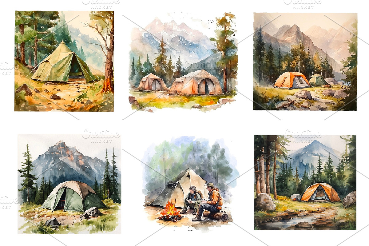 Tourist camping, watercolor clipart, a Person Illustration by AkvarelRiver (Photo 3 of 8)