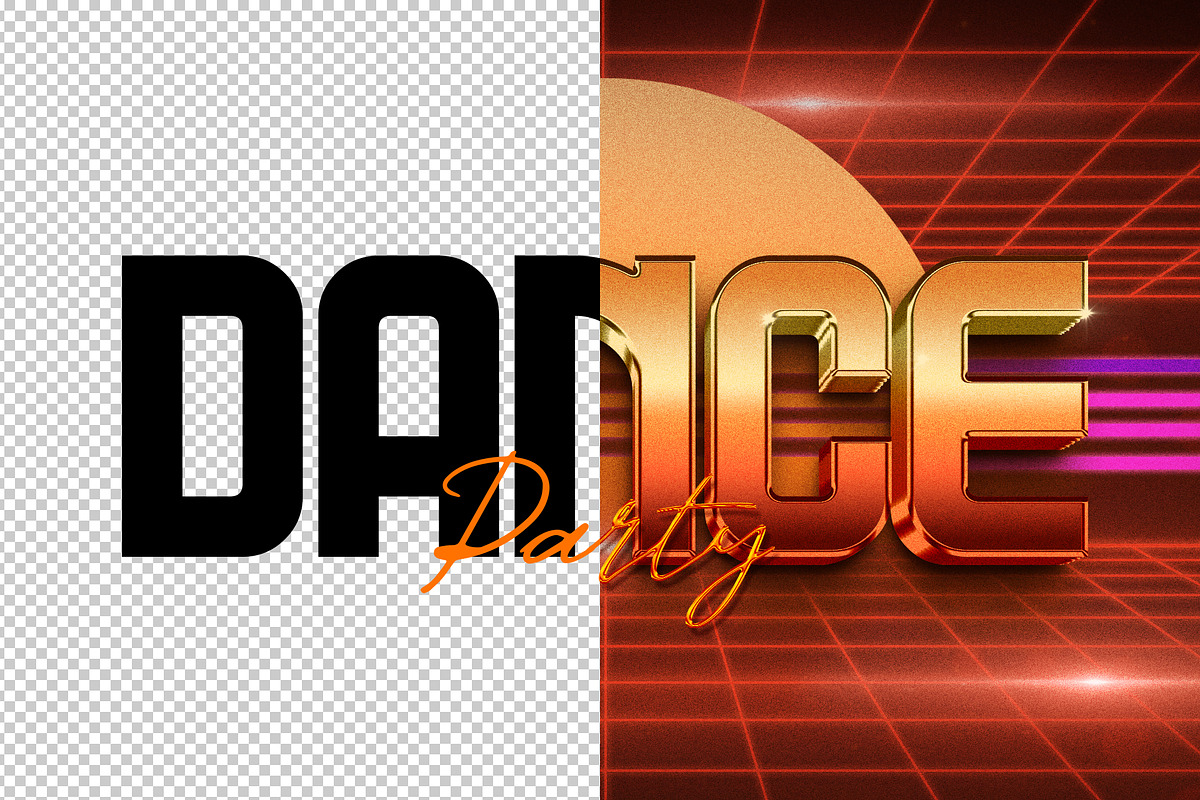 Dance retro 3D editable text effect, a Layer Style Add-On by Hello Muh (Photo 2 of 2)