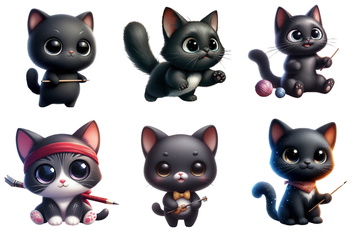 Watercolor Funny Black Cats Clipart, an Illustration by CraftArtStudio (Photo 2 of 5)