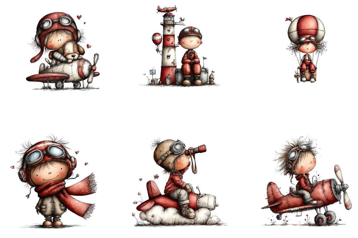 Watercolor Aviator Clipart, a Seasonal Illustration by CreationArt (Photo 2 of 5)