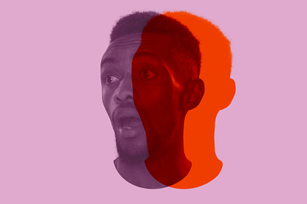Close-up young African man's face, head with colored silhouette, shadow isolate, a Person Photo by Volodymyr Melnyk