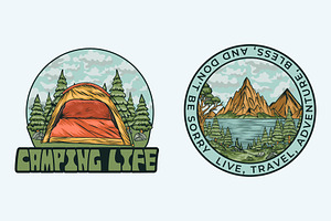 Camping Life Hand drawn logo design, a Branding & Logo Template by Billah Hub