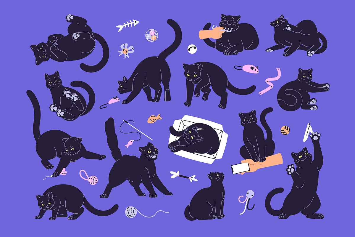 Cute cats set + cards + patterns, an Animal Illustration by PaperTrident (Photo 2 of 6)