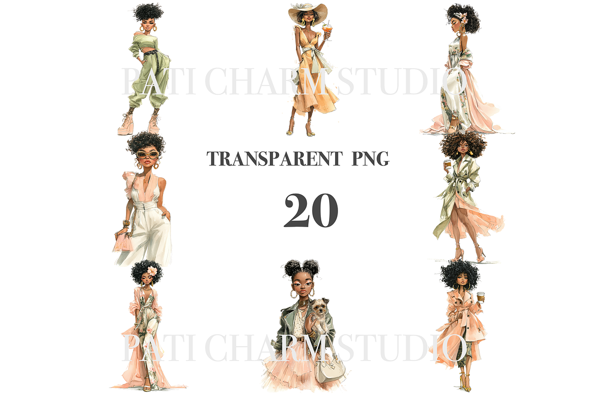 20 Black Girl Fashion Clipart, a Person Illustration by Pati Charm Studio (Photo 3 of 8)