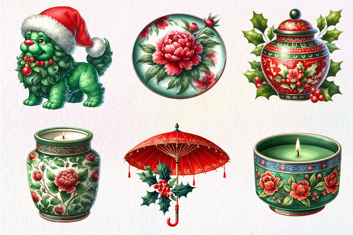Chinoiserie Red & Green Christmas, an Illustration by Dream Creation (Photo 4 of 6)