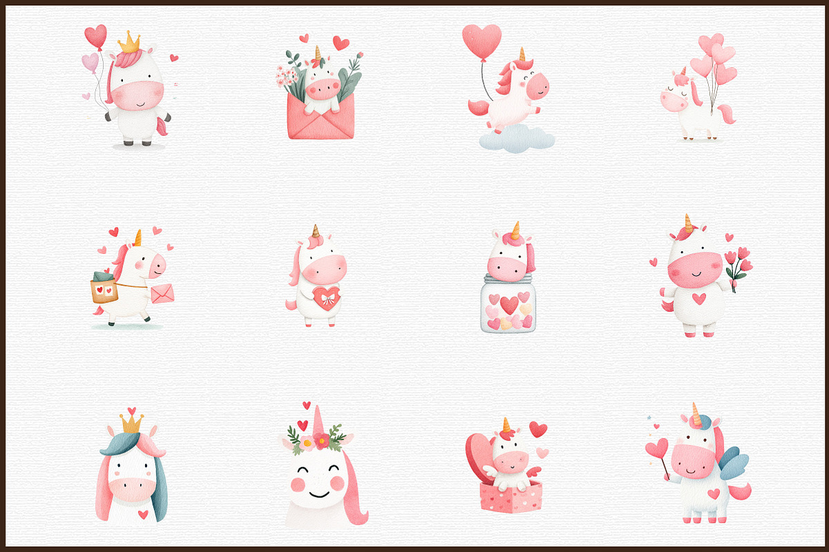 Watercolor Unicorn Valentines Clipar, an Illustration by Sublimation Artist (Photo 3 of 6)