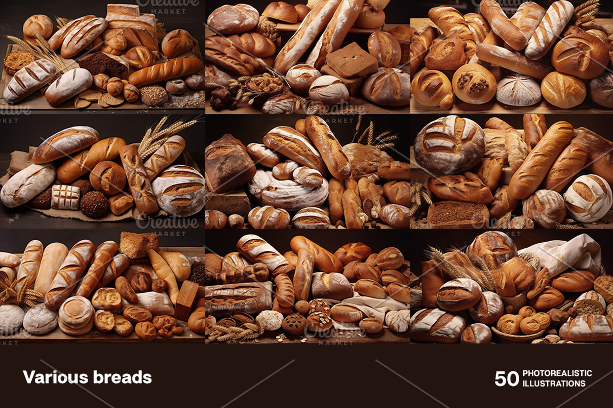 Various breads. 50 images, a Food & Drink Photo by Handmadefont (Photo 6 of 12)