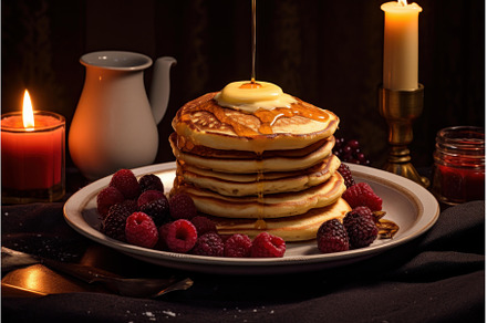 Pancakes candles. Generate Ai, a Food & Drink Photo by Ylivdesign