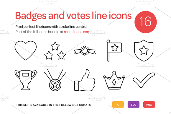 Badges and Votes Line Icons Set preview 4