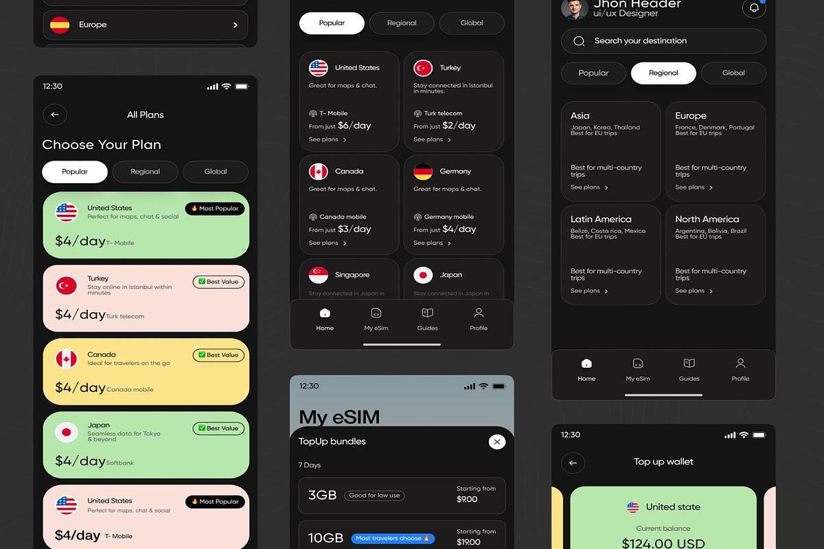 Global Esim App Product Ui Kit Dark, an UI Kit Template by Lumina_ui_ux202 (Photo 5 of 8)