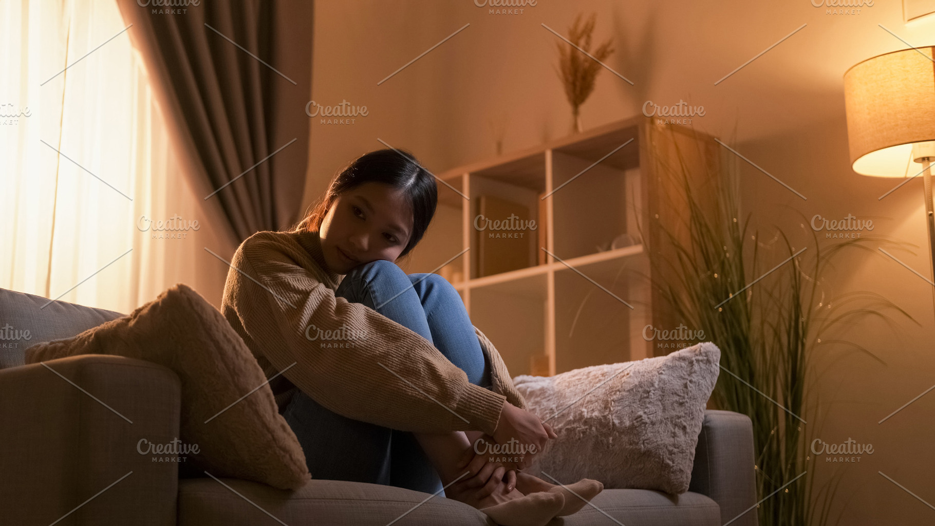 Home contemplation weekend dreaming lonely woman, a Person Photo by Photo Drive Studio