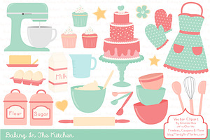 Mint & Coral Baking Clipart, an Illustration by Amanda Ilkov