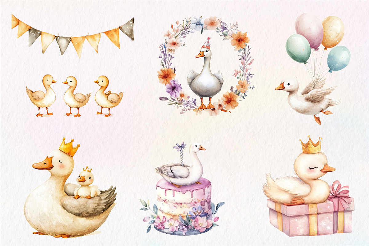 Watercolor Baby White Goose Birthday, an Illustration by CreationArt (Photo 2 of 5)