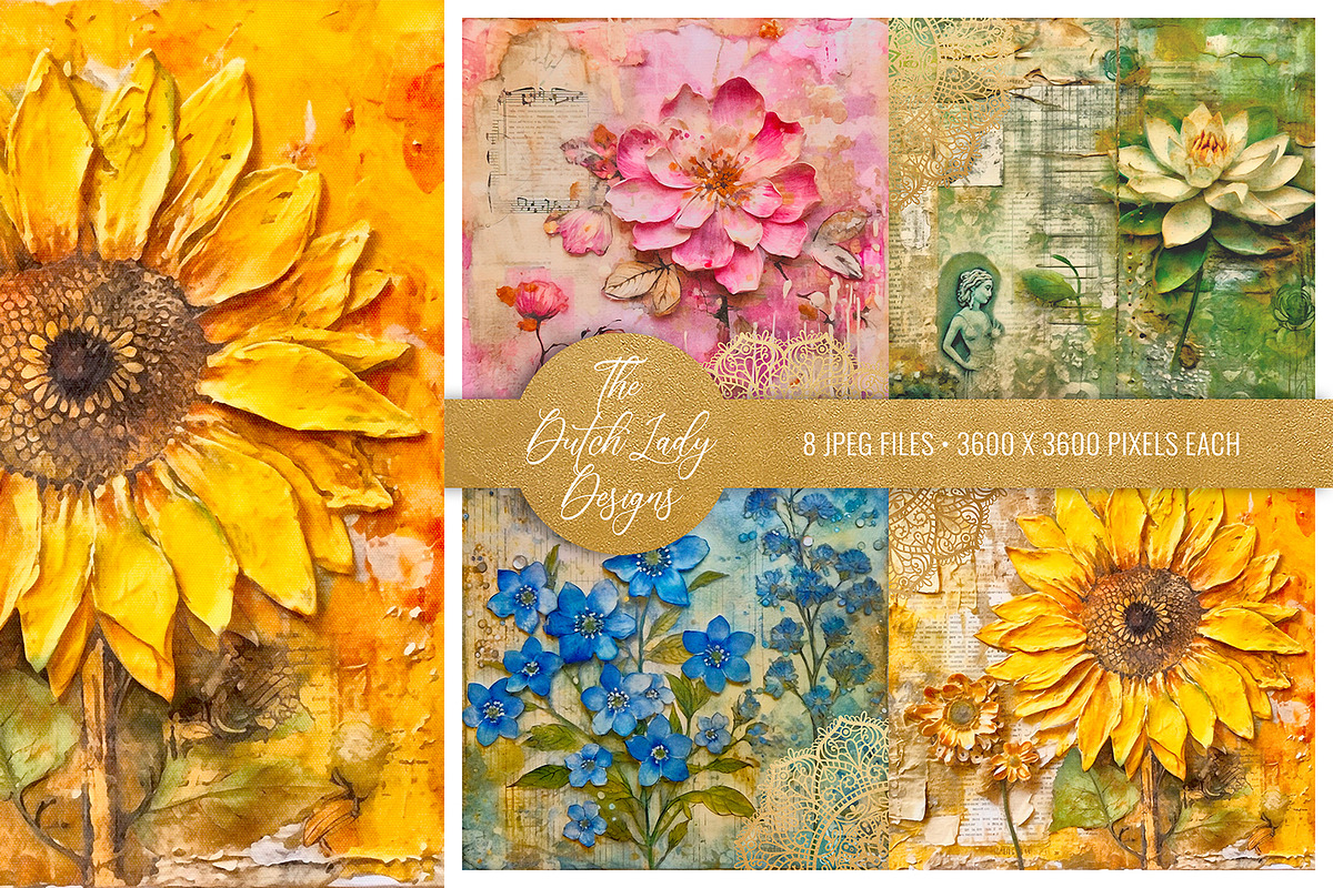 Floral Junk Journal Paper Set, a Texture Graphic by The Dutch Lady Designs