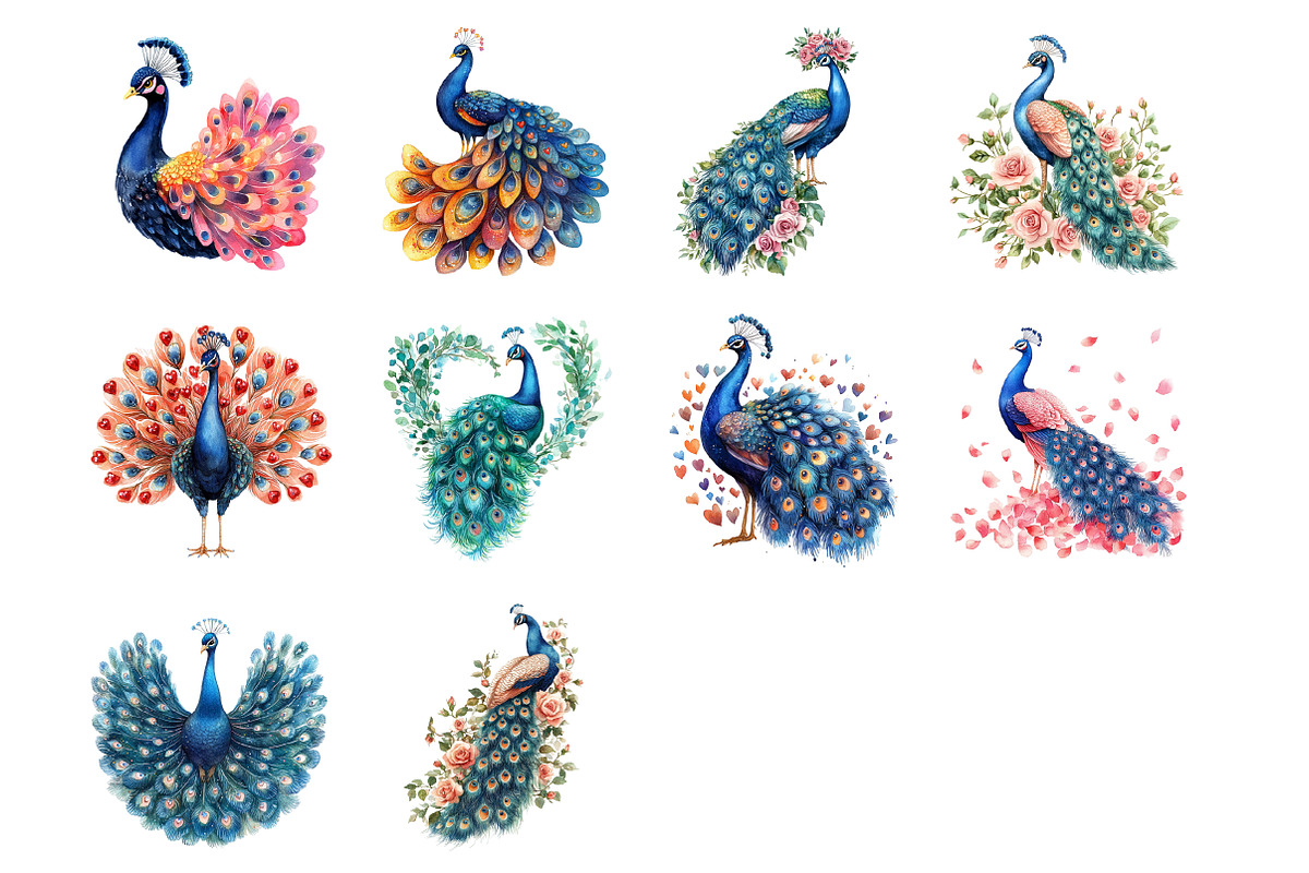 Valentine's Peacock Watercolor, an Illustration by Design Market (Photo 2 of 3)