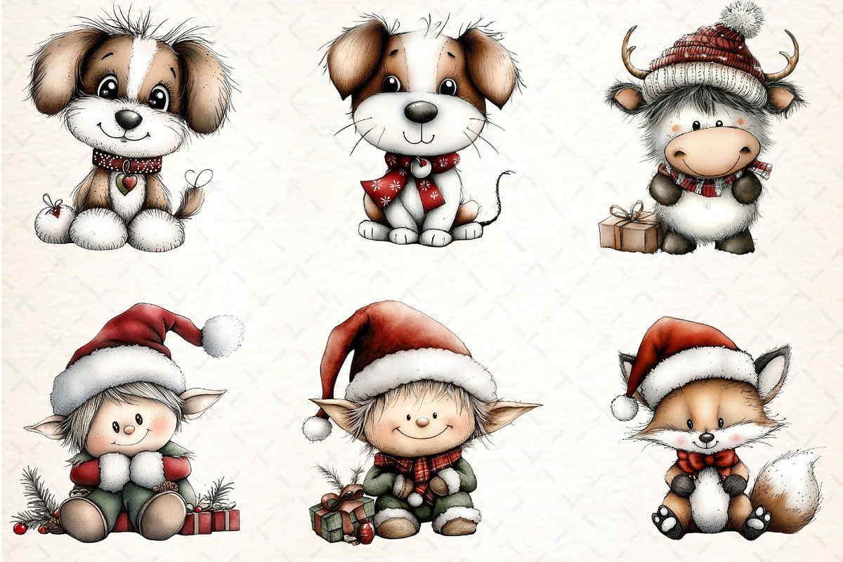 Whimsical Christmas Clipart Bundle, an Illustration by DreamCafeArt (Photo 6 of 8)